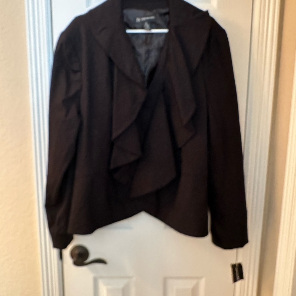 INC International Concepts Black Ruffled Blazer